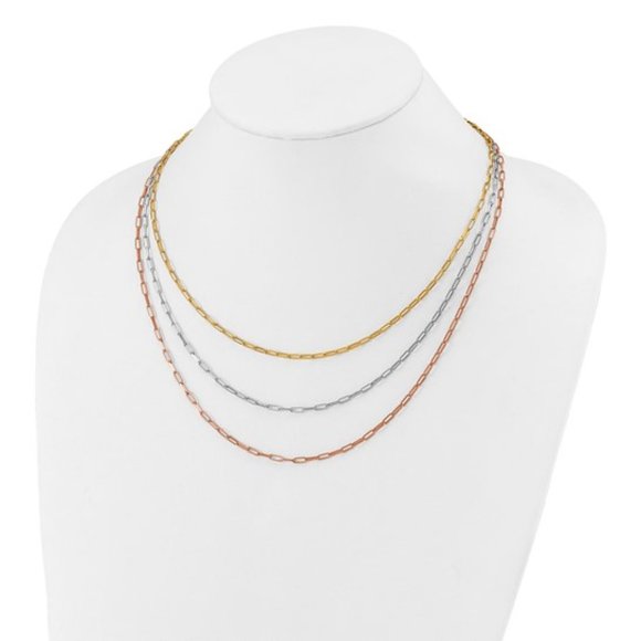 Sterling Silver Tri-color Paperclip Link 3-strand 18 inch layered Fancy Necklace - Picture 1 of 5